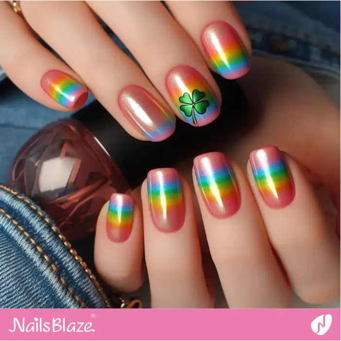 Rainbow Nails with Clover Design | Nature-inspired Nails - NB1592
